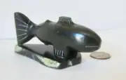 SALMON: Inuit Sculpture -mottled black serpentine; Joe Obed Inuit -Labrador
