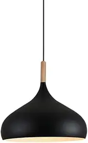 Colorful Wood Metal Pendant Light Fixture for Over Kitchen Island, Nordic Minimalism Pendant Lighting for Dining Table, Simple Retro Rustic Hanging Lamp, Farmhouse Ceiling Chandelier (Black,9.4in)
