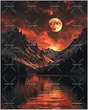 Fantasy Landscape Paint by Numbers Kit for Adults - DIY Blood Moon over Mountains and Lake Painting on Canvas 16x20 Inches, Acrylic Paint Set, Suitable for Beginners, Art for Home Decoration