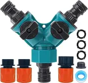 YUANBAO 2-Way Garden Hose Splitter, 3-Way Hose Quick Connector, Y Adapter with ON-Off Valve, Water Spigot Splitter, PTFE Tape, 3pcs Rubber Washers, 1pc Female + 2pcs Male 3/4-Inch Quick Connectors