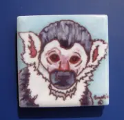 Vintage Mini Ceramic Squirrel Monkey Primate Tile 3D Glazed 2” X 2” signed
