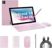 Android 14 Tablet, 10 inch 8GB RAM+64GB ROM 2 in 1 8GB+64GB Pink
