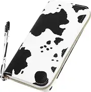 [KOMBIUDA] Compact PU Leather Wallet with Multiple Compartments Stylish Cow Print Travel Purse Portable Pouch for Keys Coins and Cards Small Purse for Ladies