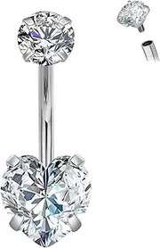 [RL ROSARY LAND] G23 Titanium 14G Internally Threaded Belly Button Rings for Women, 10mm Belly Navel Piercing Jewelry, Heart Curved Barbell
