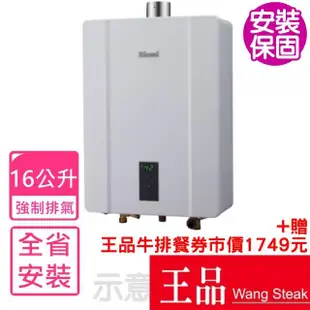 【林內】16公升數位恆溫強制排氣屋內型 熱水器FE式NG1/LPG(RUA-C1600WF基本安裝)