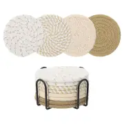 Drink Coasters with Holder, 8 Pcs 4 Inch Absorbent Coasters, Flaxen