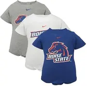 NIKE Boise State Broncos Infant Royal Blue, White & Ash 3-Pack Creeper Set (3-6 Months)