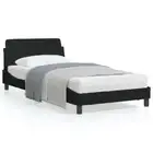 Fabric Bed Frame Black Wooden Base Mattress Platform King Single Size 107x203cm