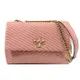 TORY BURCH 156181 品牌LOGO斜紋絎縫翻蓋肩斜鍊包.粉