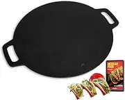 Sisigogo 12-in Cast Iron Pan with Taco Holders, Comal for Tortillas, Crepe & Dosa Maker, Non-Stick Pizza Griddle