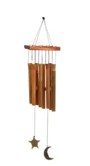 92697 Moon and Star Metal and Wood Wind Chime, Bamboo