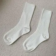Plain Ribbed Socks Crew Sock - White - One Size