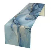 Marble Table Runner Watercolor Blue Gold Pattern Table Runner 13x36in Marble-4