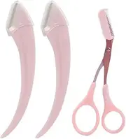 3Pcs Eyebrow Trimming Knife Eyebrow Face Razor For Women Eyebrow Scissors with Comb Brow Trimmer Scraper(Light red)