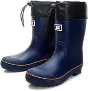 [RIUETAR] Rain Boots for Men, Waterproof PVC Rubber Boots Mens Garden Boots, Comfort Mid-Calf Lightweight Adjustable Raining Shoes, Elastic Chelsea Ankle Rain Boots Fishing Shoes for Yard Farm Outdoor Work
