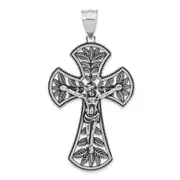 Sterling Silver Polished & Antiqued Large Leaf Crucifix Pendant