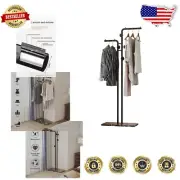 Modern Double-Pole Coat Rack with Marble Base - 5 Hooks & Space-Saving Design
