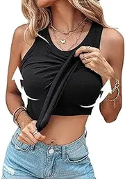 [Generic] Ribbed Tank Top Built in Bra，Ribbed Tank Tops with Built in Bras, Cotton Camisole Workout Sports Padded Cami