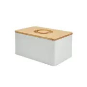Metal Bread Box Container with Bamboo Cutting Board Lid 14 x 9 x 7 Inches White
