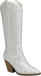 [Forever] Women Rhinestone Western Cowboy Pointed Toe Knee High Pull-on Boots
