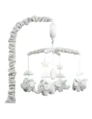 [The Peanutshell] Little Haven Nursery Crib Hanging Musical Mobile Elephant in Grey