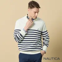 在飛比找Yahoo奇摩購物中心優惠-Nautica 男裝 立領恆溫修身條紋長袖針織衫-白