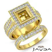 Diamond Engagement Pave Ring Bridal Sets 18k Gold Yellow Princess Setting 2.3Ct