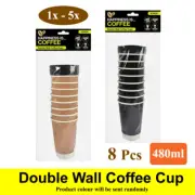 1x /2x /3x /4x /5x 8pcs Disposable Coffee Cup Bulk Double Wall Take Away 480ml