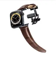 Smartwatch Band Longvadon Mens Apple series 1-9 Brown Leather Medium 42 44 45