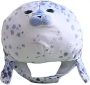 DEARMAMY Seal Hat Merch Animal Frog Beanie Rhinestone Fursuit Head Bandana Headwear Funny Costume Stuffed Captains Hat Golden Seal Hats Fringe Brim Topper Headgear Prop Dog Stage Plush