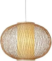 Rattan Lantern Pendant Lamp Farmhouse Ceiling Hanging Lampshade Coastal Wicker Lighting for Kitchen Island, Boho Lighting Fixtures Vintage Woven Bamboo Lamp E27 Height Adjustable