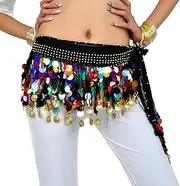 [AZIDWERYQ] Belly Dance Hip Scarf, Bling Sequin Belly Dancing Skirt Wrap, Halloween Dance Costumes for Women Performance Hip Scarf