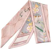 [KiRYu] Satin Twill Scarf - 26 Styles | Long Skinny Printed Ribbon Wrap Tied for Bag, Handle, Hair, Wrist | Patterned Slender Silk Tie Scarves