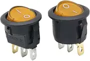 KLVN 2PCS KCD1 Rocker Switch 12V 220V ON-Off 2 Position 3Pin Yellow Small Round Electrical Equipment with Light Power Switch(2PCS Mix and Match,12V)