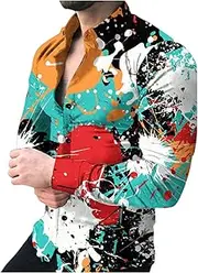 [Generic] Long Sleeve Shirts for Men Tie Dye Shirt Button Down Big and Tall Dress T-Shirts Printed Blouses 2025 Fashion Tops