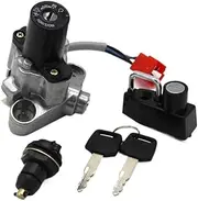 YCBFGAZATK Motorcycle Ignition Key Switch Fuel Gas Cap Seat Lock Kit Fit for Yamaha XVS650AX VS650AT XVS1100 XVS1100A V-Star Midnight Custom
