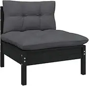 Garden Middle Sofa with Cushions Black Solid Pinewood