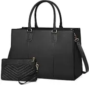 [NEWHEY] Laptop Bag for Women 15.6 Inch Work Tote Leather Computer Bag With Clutch Purse Professional Office Briefcase Waterproof Handbag Shoulder for Business Travel College