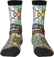 [JEJEA] License Plate print Socks For Men and Women Men's Moisture Control Crew Socks Gifts For Golf, Hunting, Camping