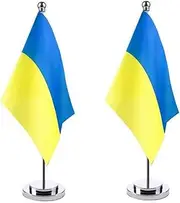 2pcs Ukraine Table Flag, Small Ukrainian Desk Flag With Stand Base for Home Desktop Decoration