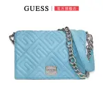 【GUESS】女包 極簡調性 經典菱格 LOGO 立體 斜紋 絎縫 翻蓋掀蓋 方包 斜背包 肩背包(藍)