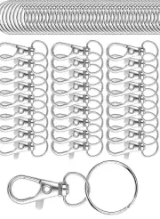 50-Pcs Metal Swivel Lanyard Snap Hook Lobster Claw Clasp and Keychain Rings