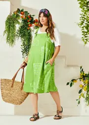 [TS] Taking Shape Pinafore Linen Bamboo Dress Size 20 in Cactus Green Print - Plus Size Women's Clothing Cactus Green Print