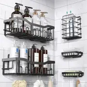 5-Pack Adhesive Shower Caddy for Bathroom & Kitchen Storage, Stainless Steel - BLACK