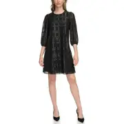 NEW Calvin Klein Glitter Chiffon Dress Sheath balloon sleeve crewneck Holiday