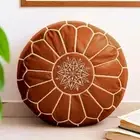 Moroccan Leather Ottoman Unstuffed Footstool Pouffe Handmade Round