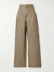 [Max Mara] Max Mara - Striped Linen-blend Wide-leg Pants - Sand - UK 16 UK 16 Neutrals