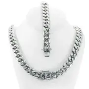 16mm Miami Cuban Link Bracelet 9'' & Chain 24'' ANTI-TARNISH Stainless Steel