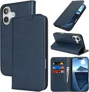 Cavor for iPhone 16 Case, iPhone16 Case Cowhide Pattern PU Leather Book Wallet Magnetic Kickstand Flip Cover Phone Cases with Card Slots(6.1") -Navy Blue