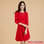 【RED HOUSE 蕾赫斯】素色雪紡拼接洋裝(紅色)